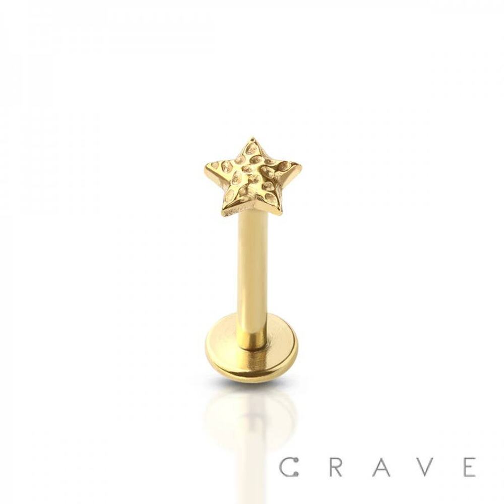 Hammered Star Top Labret-Gold